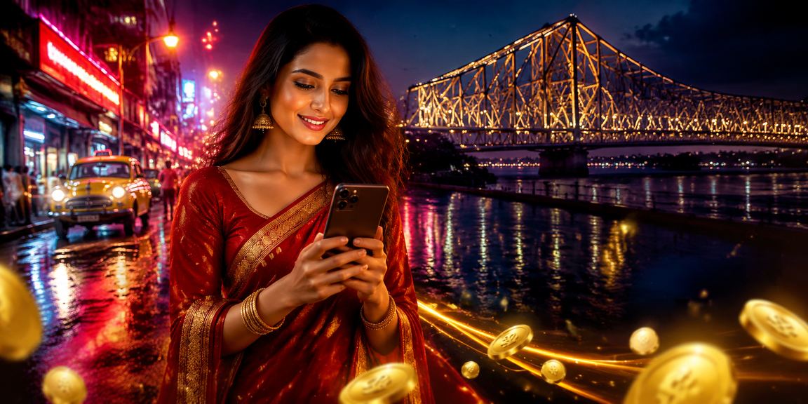 Vibrant neon lights of Kolkata captures energetic night for card games